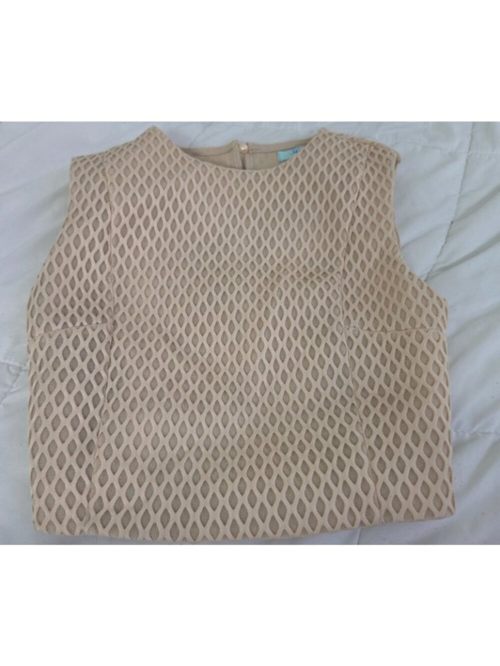 She + Sky 2 Piece Set Medium Beige Mesh Cutout Crop Top Mermaid High Low Skirt - Picture 4 of 15